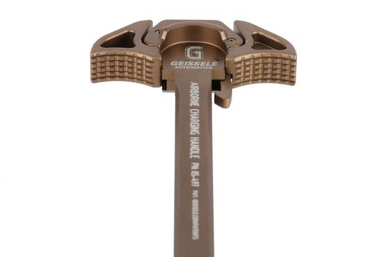 The Geissele airborne ambidextrous charging handle features low profile textured latches